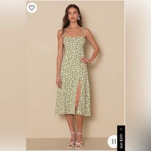 Lulus Party in Paris Midi Safe Green Tie Strap Dress size XS